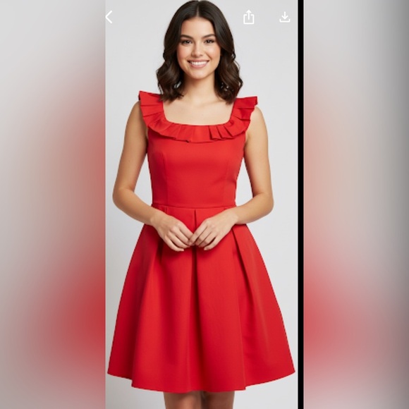 MIU MIU Prada 2010s Red Tafetta Sleeveless Ruffled Hidden Pocket Dress 44/8 - Picture 1 of 7